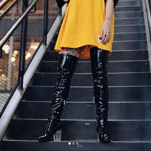 Thigh High Patent Leather Boots + Lucite Heel